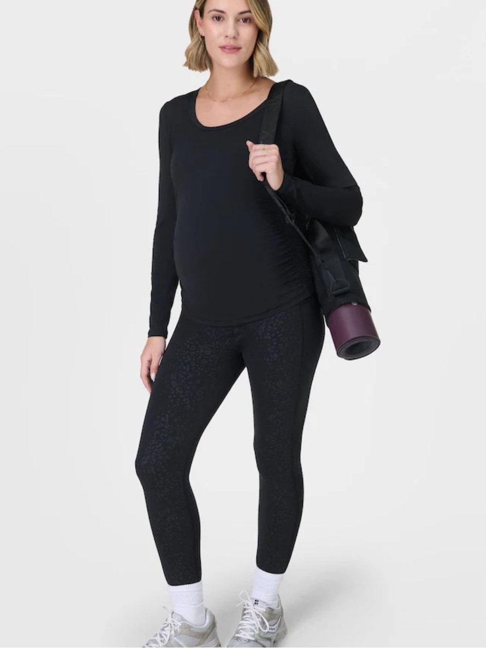 Sweaty Betty Black Full Length All-Day‎ Embossed Maternity Leggings